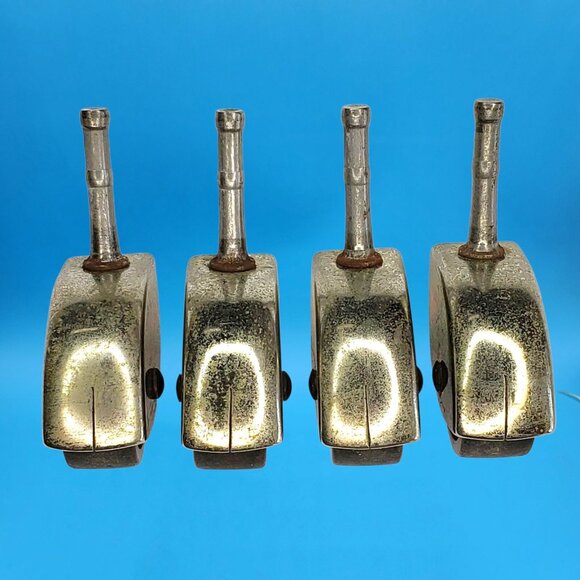 Set of 4 Mid Century Modern Metal Caster Wheels Brass Tone Furniture MCM 1960s - Picture 5 of 7